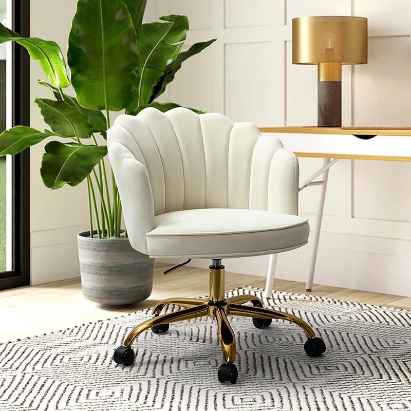 Hulala Belanda Task Office Chair, Height-adjustable, Sturdy and Durable Golden Finish, Tufted Back, velvet fabric upholstery, flower shape back, 360-degree wheels, functional and stylish, for Living Room and Office