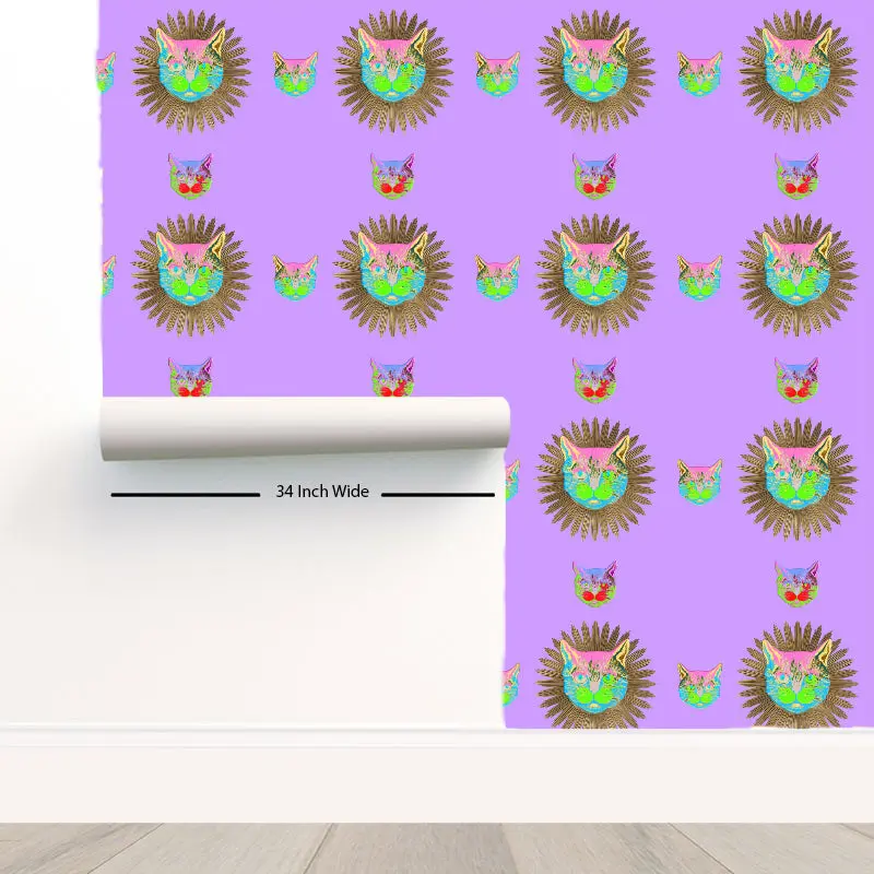 Guccify Cat Lilac Peel and Stick Wallpaper