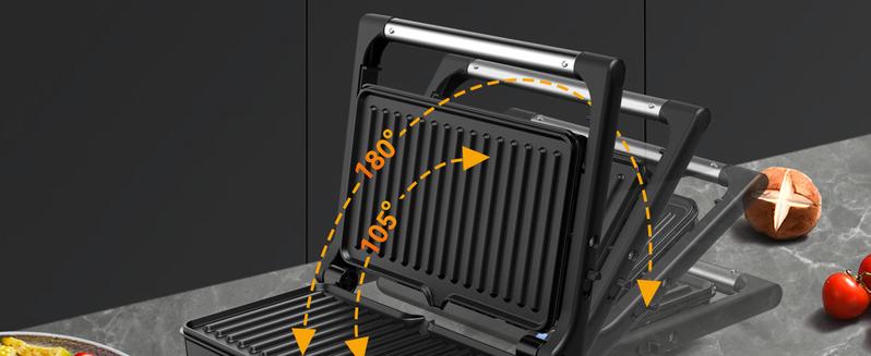 YASHE Panini Grill Press, 1200 W Sandwich Maker, Panini Maker with Non-Stick Coated Cast Aluminum Plates, Fits 2 Slices of Bread, 180-Degree Opening, Easy to Clean,Versatile Use