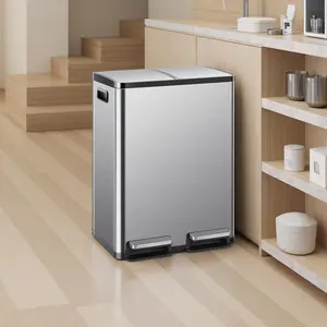 Stainless Steel Step-On Trash Can, 12 Gallon, Charcoal, Wastebasket for Home/Kitchen/Garage/Apartment/Office 60 Liter / 16 Gallon Rectangular Hands-Free Dual Compartment Recycling Kitchen Step Trash Can with Soft-Close Lid, 2 Plastic Inner Buckets and Hin
