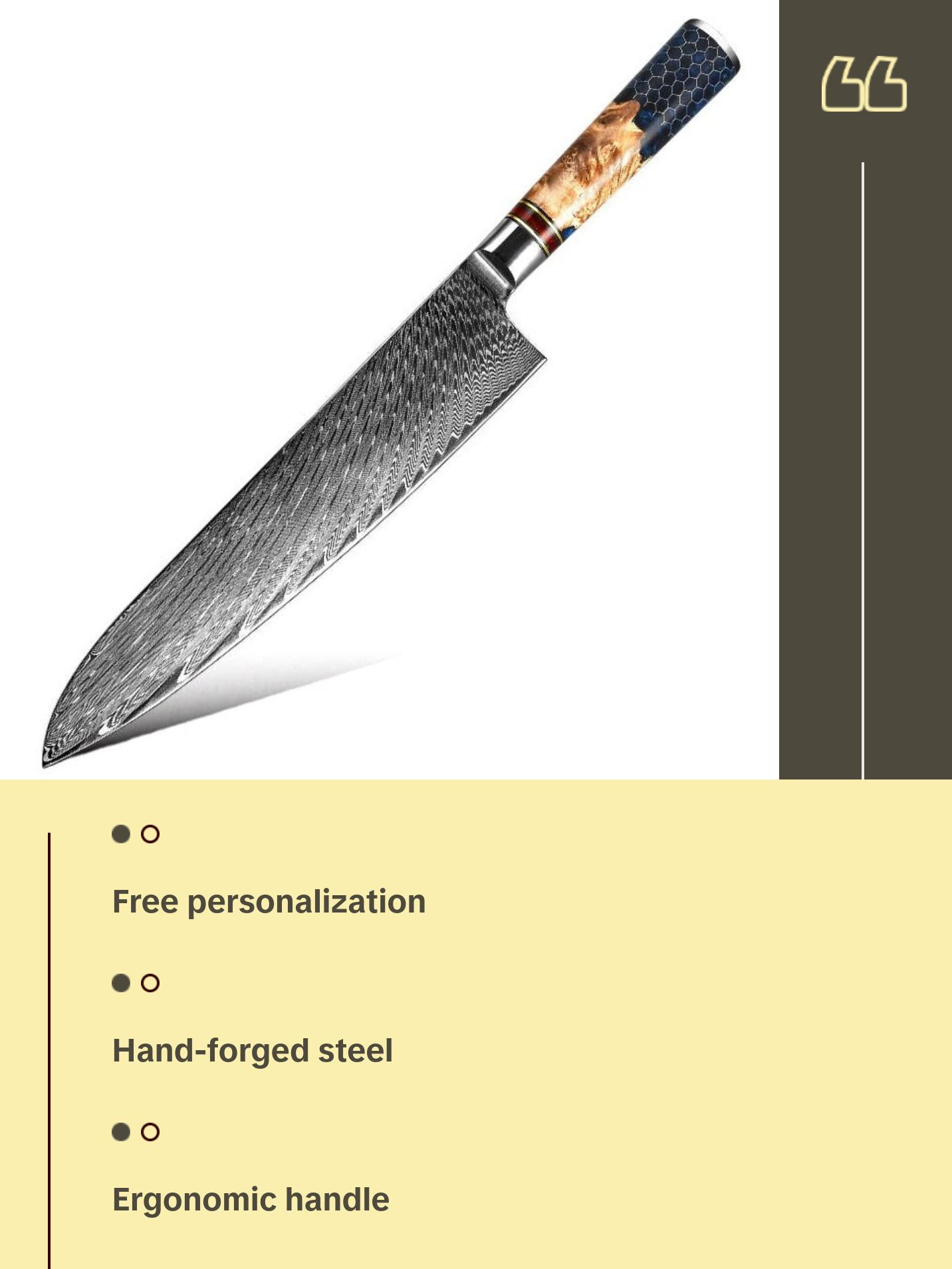 YAMATO VG10 9" Chef's Knife with Olive Burl Wood & Honeycomb Resin Composite Handle