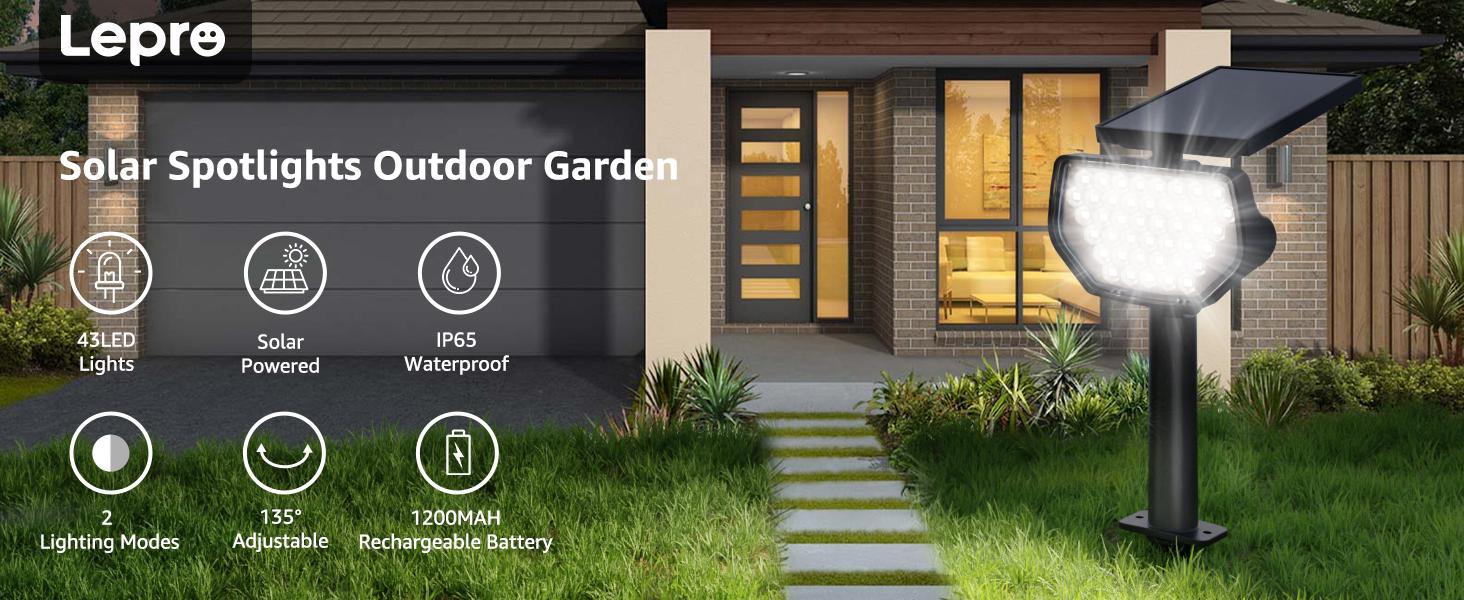 Lepro Outdoor Solar Spot Lights Waterproof for Flag Pole, Yard, Garden, Landscape, Backyard, Tree, Plants, Solar Powered Led Spotlight High Lumens