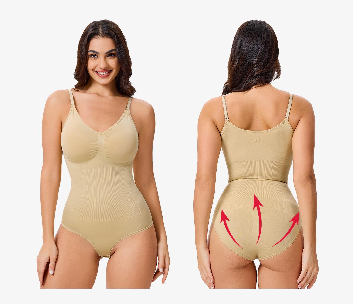 |Buy 2 Get 1 Free| Nebility Women's 3-Piece V-Neck Shapewear Set - Seamless Bodysuit & Camisole, Basic Minimalist Style with Tummy Control & Hip Lift Womenswear