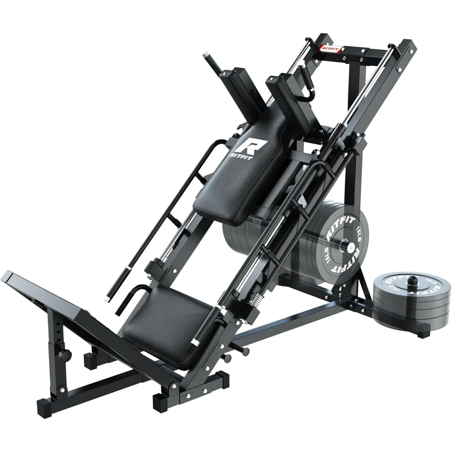 RitFit Leg Press Hack Squat Machine, Professional Adjustable Leg Press Machine for Home Gym with Linear Bearing, Specialty Hack Squat Machine for Full Lower Body Workout with Weight Storage Posts