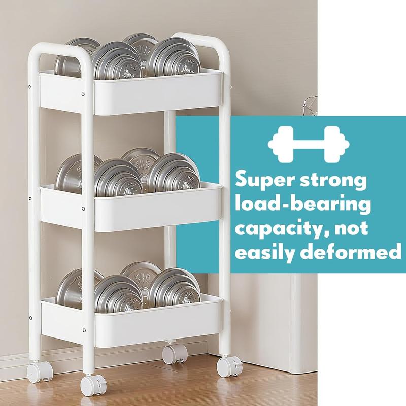 3 Tier Rolling Cart, Metal Utility Cart with 4 Hooks Storage Cart on Wheels Craft Cart with Handle for Organizer Storage for Classroom Office Dorm Home Pink and white.