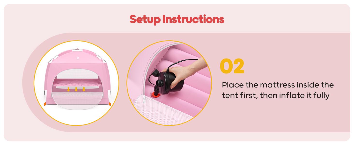 QPAU Princess Inflatable Toddler Bed with Tent, Blow Up Toddler Travel Bed with Sides, Portable Kids Air Mattress for Girls, Ideal for Home, Grandma’s, Camping & Sleepovers – Includes Electric Pump