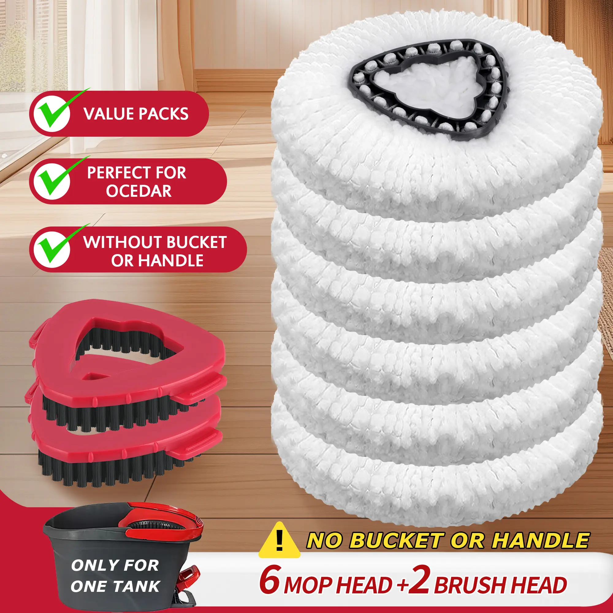 Mop Refills and Scrub Brush Heads Pack For O-Cedar EasyWring 1 Tank System Durable Bristles & Microfiber Mop for Deep Cleaning/Bathroom/Kitchen