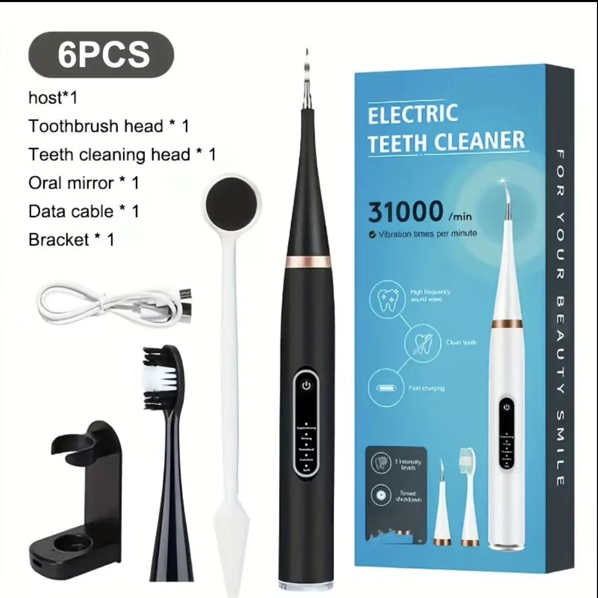 2-in-1 electric teeth cleaner dental scaler, adjustable waterproof oral care plaque spatula, removes tartar dental scraper, dental instrument