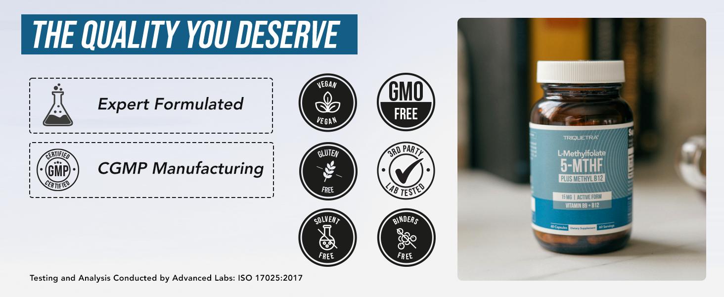 L-Methylfolate 15mg Professional Strength, Active 5-MTHF Form-Supports Mood, Methylation, Cognition–Bioactive forms of Vitamin B9 & B12 (60 Capsules) fitness dietary