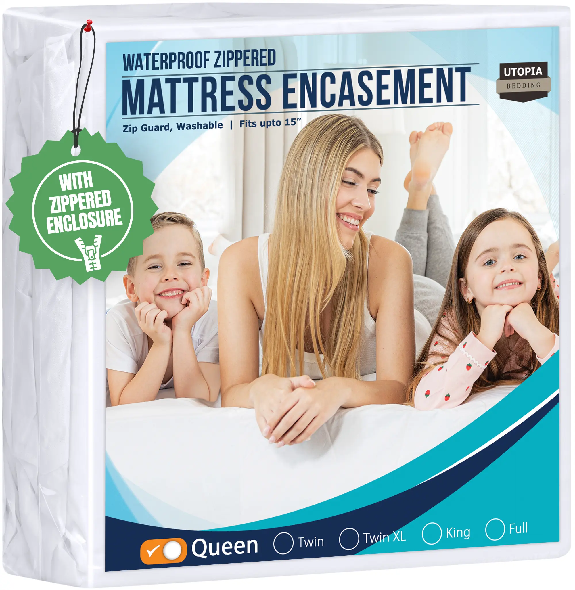 Utopia Bedding Zippered Mattress Encasement - 100% Waterproof, Bed Bug Proof, Hypoallergenic, Dustproof 6-Sided Cover, Washable, Durable, Fits All Mattress Sizes (Pack of 1 or 2), Dustproof Mattress Protector