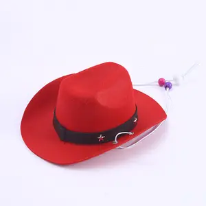 Pet Dog Costume Cowboy Hat Cosplay Cap Puppy Pet Dog Cat Holiday Pet Party Decoration (RED)
