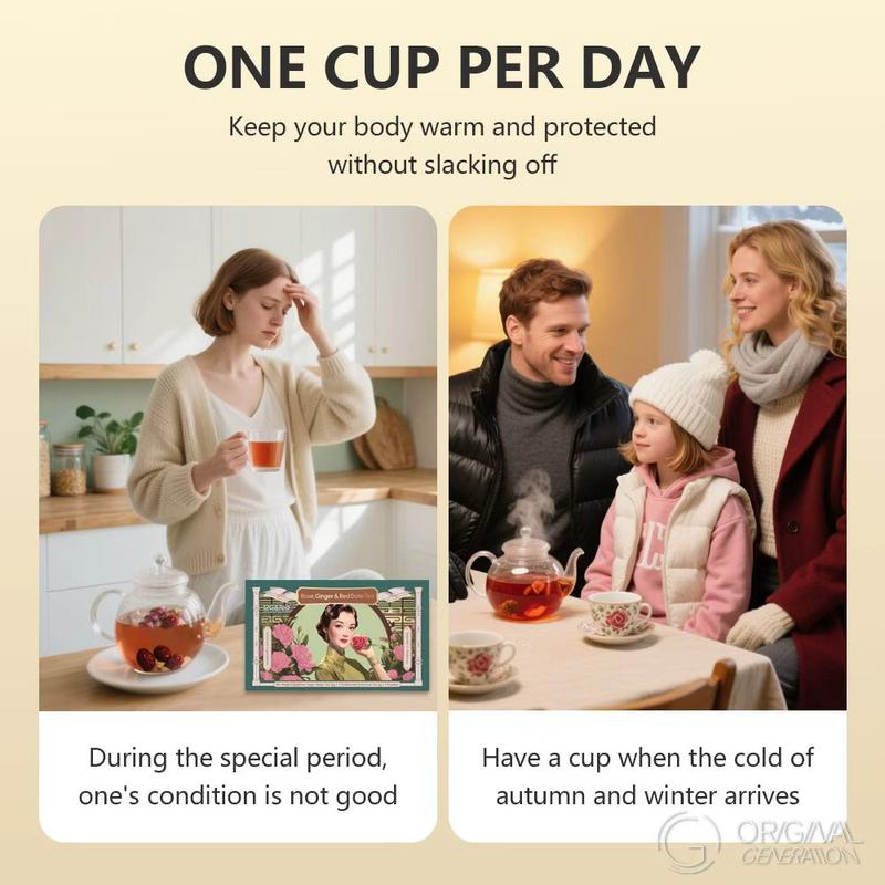 Rose Red Date Brown Sugar And Ginger Tea 7packs 119g(Brown Sugar And Ginger Tea 12g×7pcs）Rose And Red Date Tea (5g×7pcs）Caffeine Free With Red Date, Brown Sugar, Goji Berry, Rose, Bamboo And Ginger