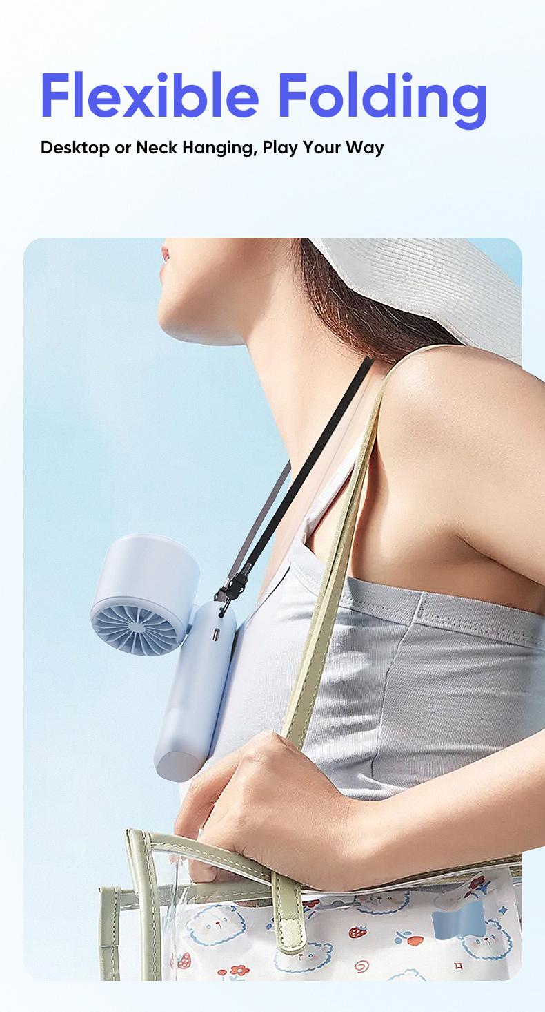 3-in-1 mini handheld fan, 199 levels of wind power and cooling function, compact and foldable 3-in-1 neck/table/handheld fan, pocket-sized design, suitable for travel/summer/concerts/eyelash extensions, a gift suitable for girls