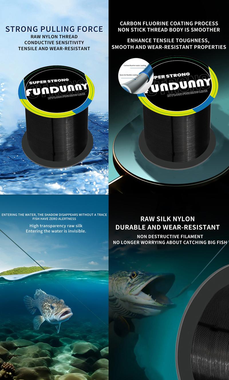 FUNDUNNY Professional Fishing Line 500m Red Size 4 - Original Nylon with Fluorocarbon Coating - Suitable for Various Saltwater and Freshwater Fishing Applications