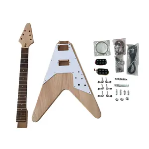 DIY Electric Guitar Kits Flying V Style Mahogany Body&Neck Rosewood Fingerboard Dot Inlay 24.75 Inches String Length 22 Frets Two Humbucker Pickups Fixed Bridge