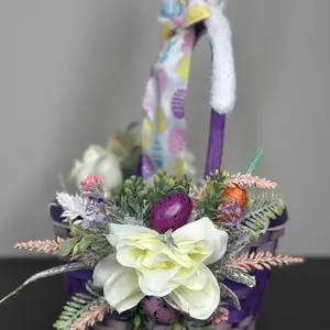 Handmade Kids Easter Basket – Cute Easter Decor with Eggs & Flowers, Bunny