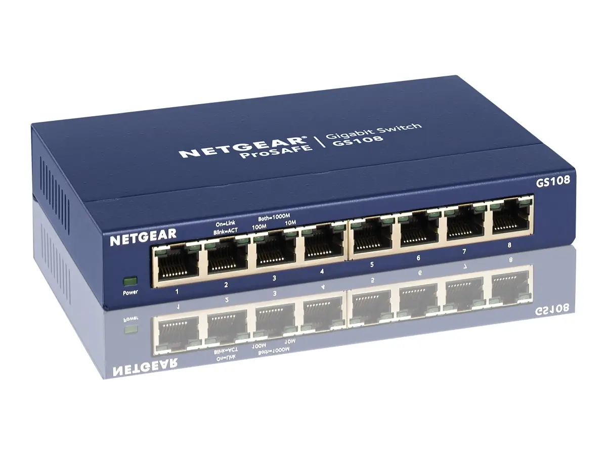 Netgear GS108-400NAS ProSafe 8-Port Gigabit Unmanaged Ethernet Switch - Gigabit Speeds, 802.1p Traffic Prioritization, Autouplink Technology, Metal Build, Jumbo Frame Support, Plug-and-Play Ease of Use, Desktop/Wall Mounting, AC Adapter, Energy Efficient