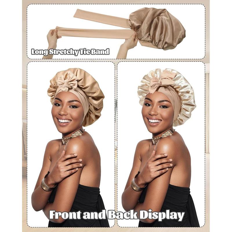 Double Layer Satin Bonnet Silk Like Texture for Sleeping Sleep Cap Hat Hair Bonnets with Elastic Tie Band for Curly Hair Nightcap