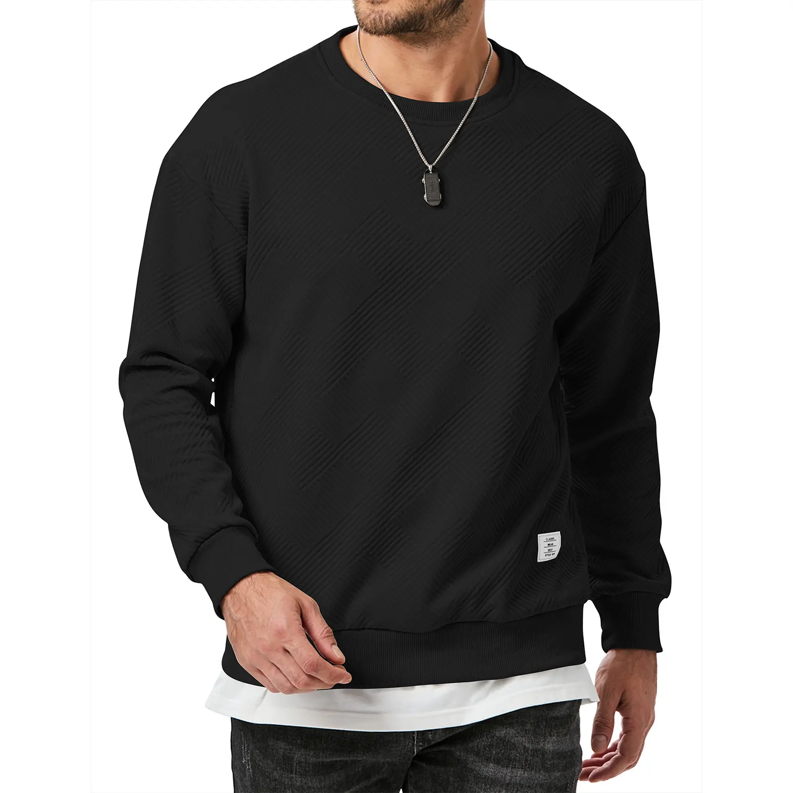 JMIERR Men's Crewneck Sweatshirt Casual Long Sleeve Geometric Texture Sweatshirts Fashion Pullover Shirts