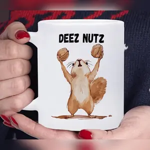 Deez Nuts Funny Squirrel Mug Gag Gift For Him, Her, Best Friend, Coworker 11oz Coffee Cup Funny Animal Pun Gift Valentine Couple Mug