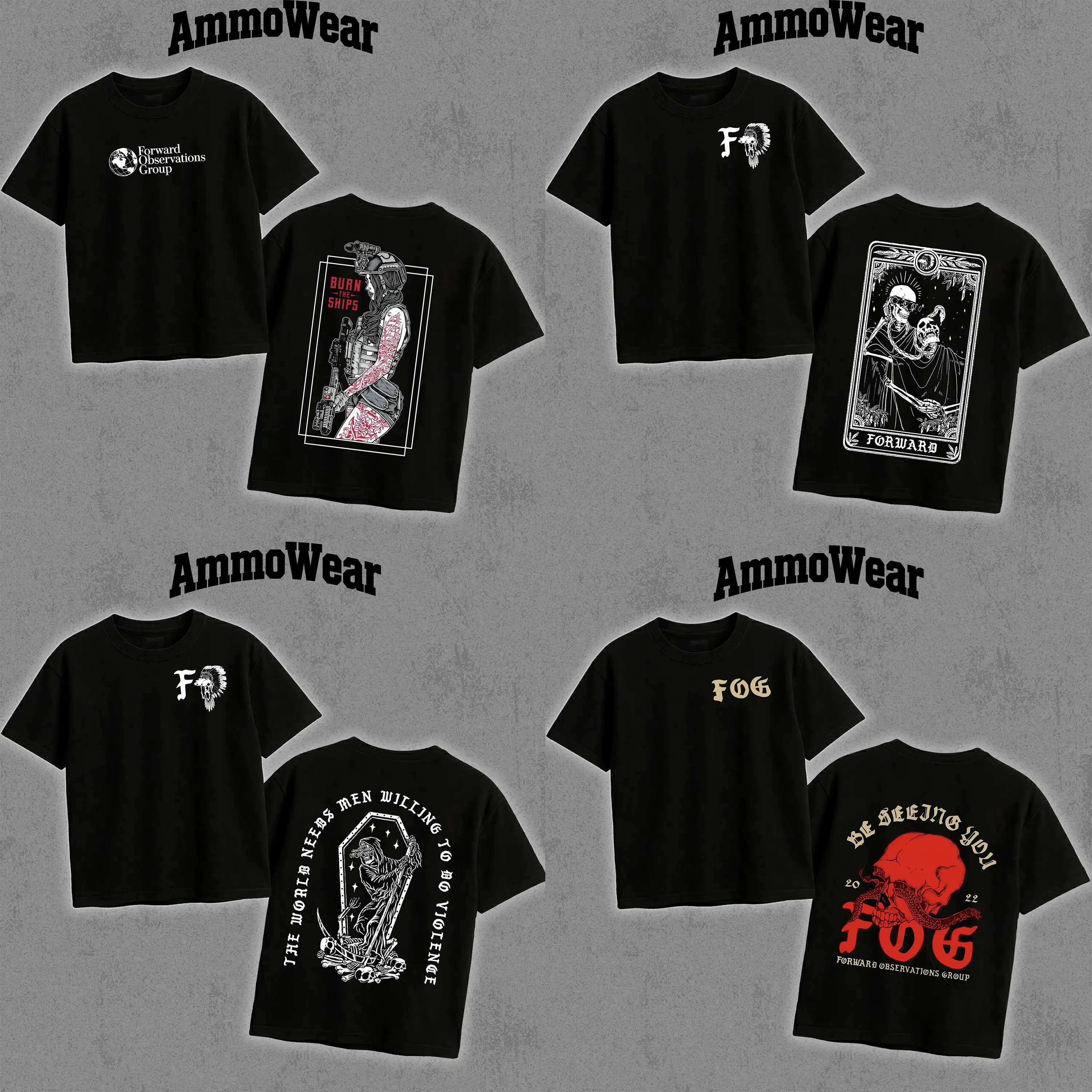 [Collection] Forward Observations Group Graphic Tee Collection, Tactical FOG T-Shirt, Military Veteran Combat Apparel, Burn The Ships Reaper Tarot Top, Unisex Casual Black Short Sleeve Shirt, Hardcore Tactical Shooter Gift Gear