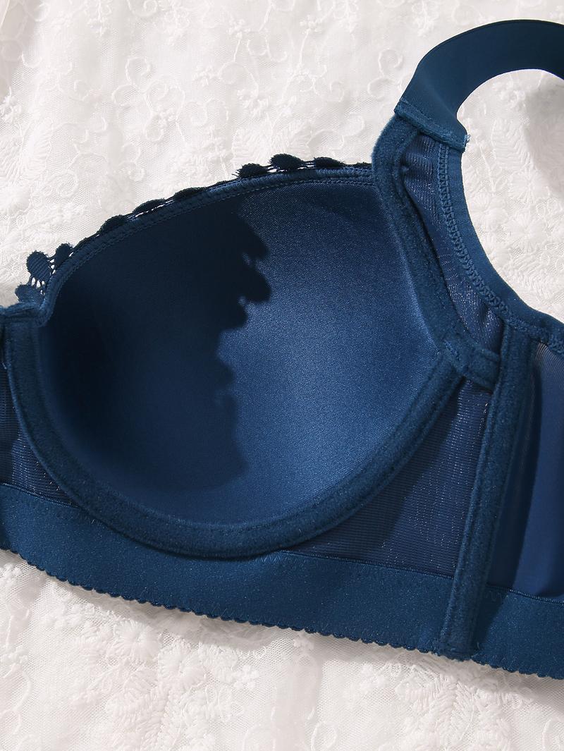 Mimilemon 3PCS Elegant Ladies Bra Non-Detachable Pads Steel Cups Floral Pattern Comfortable All-Day Wear Adjustable Underwear everyday lace Elegance Womenswear Push up bra brasier Aesthetic Style