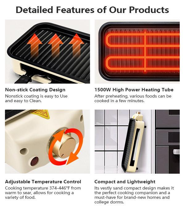 Pukomc  Indoor Smokeless Grill, Non-Stick Removable Grill Pan, Portable Electric Grill with Temperature Control, Fast Heat Up, Easy to Clean