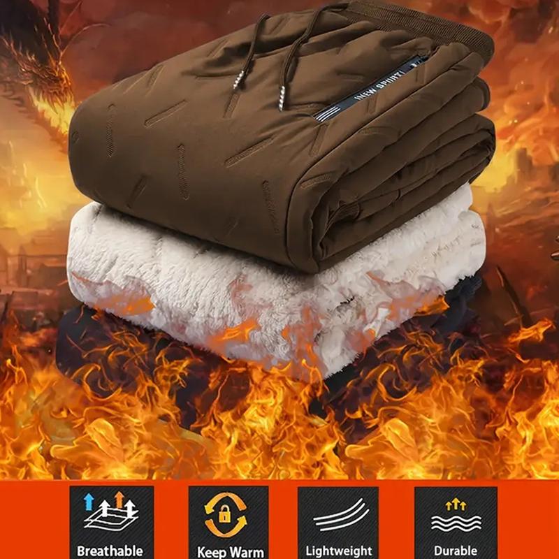 Men's 3 Pack Warm Pants Heavyweight Thermal Cotton Trousers with Drawstring Waistband, Black Cold Resistant Winter Long Pants for Daily and Formal Wear with Side Pockets Suitable for Office Work and Outdoor Activities