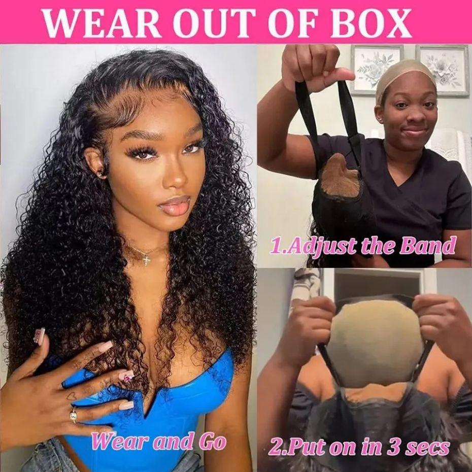 Deep Wave Ready to Wear Glueless Human Hair Wig Pre-cut Lace Pre-plucked Natural Hairline Ready & Go Wig for Beginners No Glue No Gel