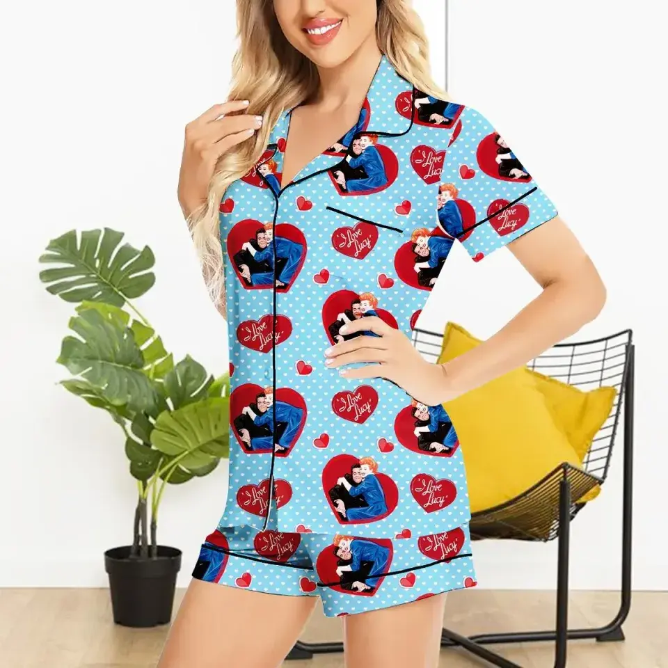 Hot New 2026 Full Set Womens I Love Lucy Short Pajamas, I Love Lucy Satin Pajamas Set