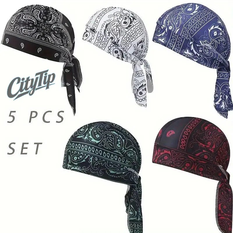 Paisley Cooling Headscarf Cap Set, Motorcycle Pirate Head Wrap Safety Helmet Liner, Elastic Fit Hand Washable Multifunctional Outdoor Headwear for Athletes & Outdoor Enthusiasts(2Pcs/5Pcs；2 Sizes)
