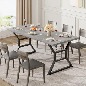 70.9 inch Large Dining Room Table for 6 Rectangular Kitchen Table with Heavy Duty Metal Legs Farmhouse Wooden Dining Table for Big Family Grey