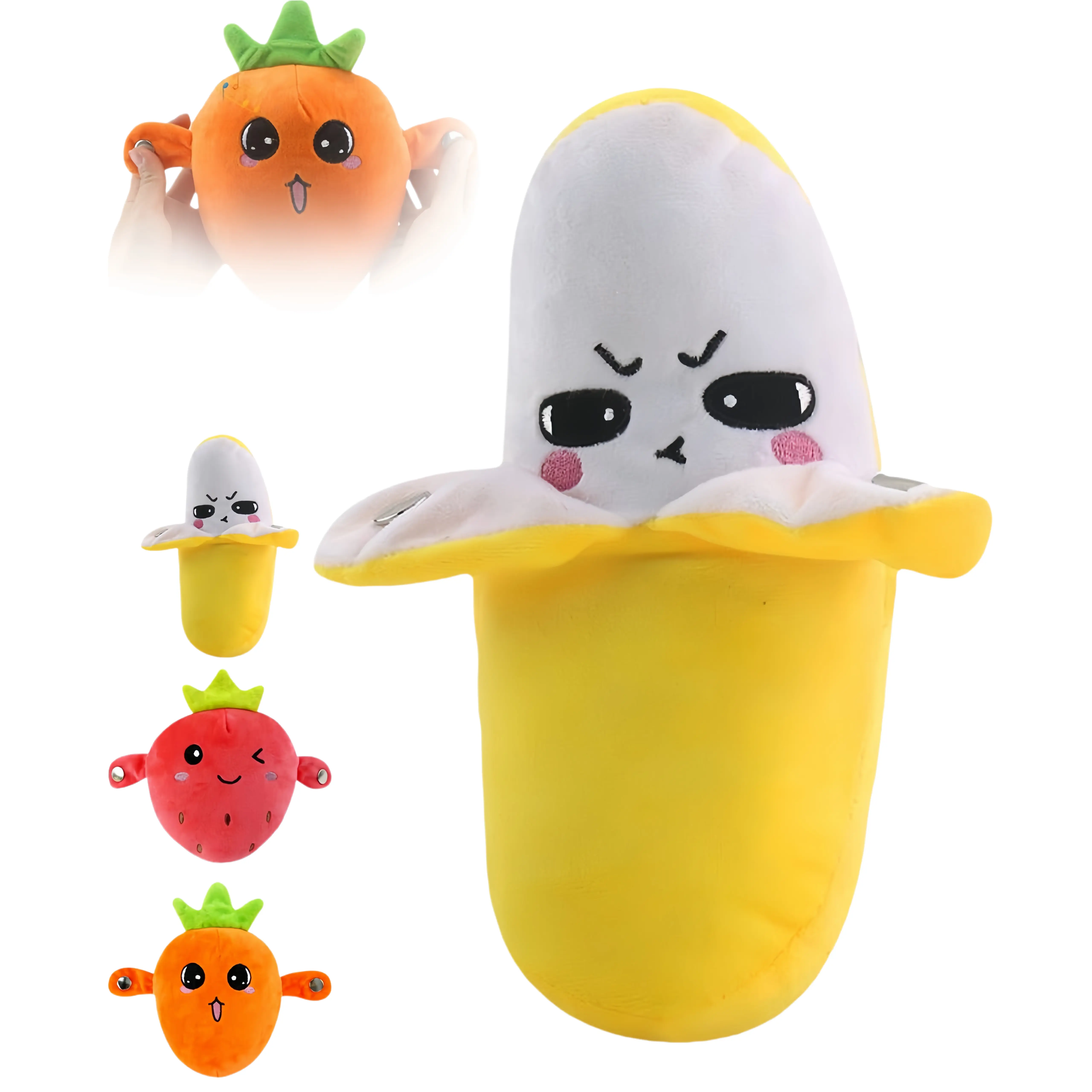 Crystal Soft Interactive Music Electric Stuffed Toy Set - 3 Unisex Plush Fabric Fruits & Veggie Plushies (Banana, Strawberry, Carrot), 15+ Songs, Easter Baskets Filler, Boxed Collectible Toys for Adults & Every Age Parent-Child Interaction Gift