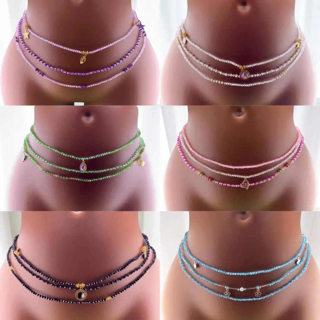 Set of 3 Cute Luxury Resizable Stretchy Waist Beads With Extender Chain *FITS EVERYBODY