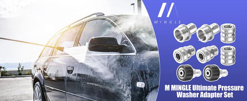 M MINGLE Ultimate Pressure Washer Adapter Set, Stainless Steel Universal Fittings, M22 Swivel to 3/8 Inch Quick Connect, 3/4 Inch to Quick Release, 8-Pack, ChristmasGift