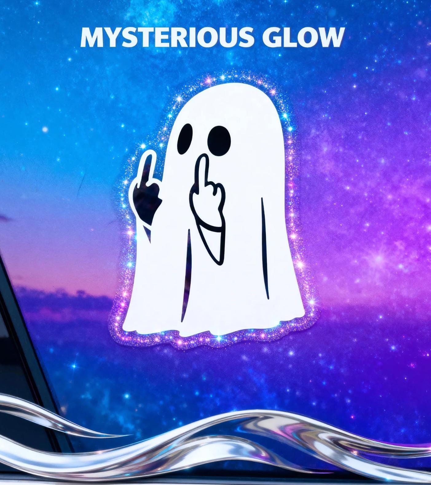 Glow-in-the-Dark Halloween Ghost PVC Sticker Middle Finger Decal Reflective Car & Motorcycle Decal for Windows and Paint 2/4 pcs Halloween Themed Ghoul Stickers
