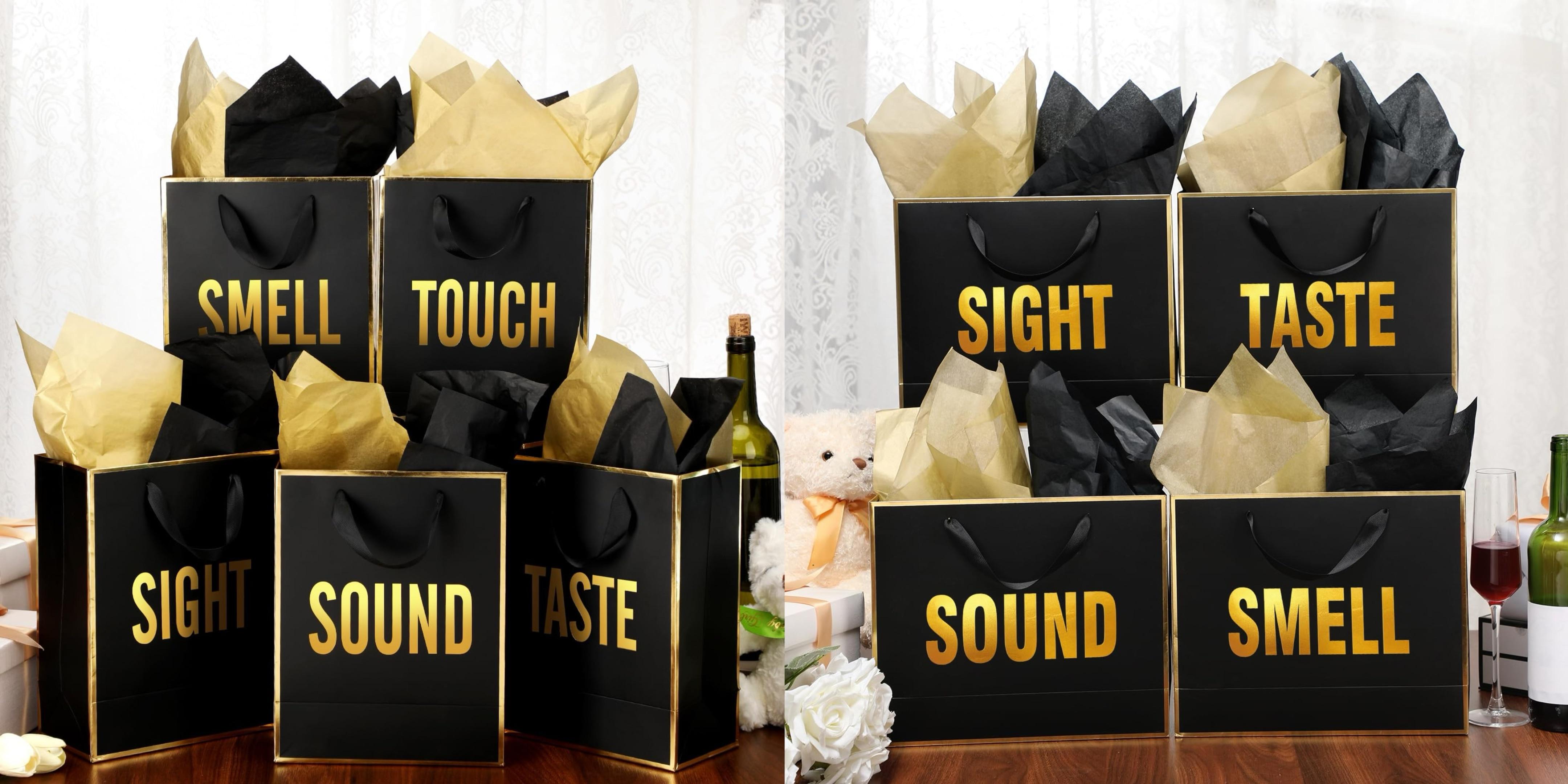 Valentines 5 senses Gift Bags for Her Sight Smell Touch Taste Sound Goodie Bags with Handles Tissue Paper,Birthday Party Gift Idea,Present Wrappings for Girlfriend Couple,Galentine's Day Mother's Day Birthday Wedding Party Gift,Valentine Gift Exchange