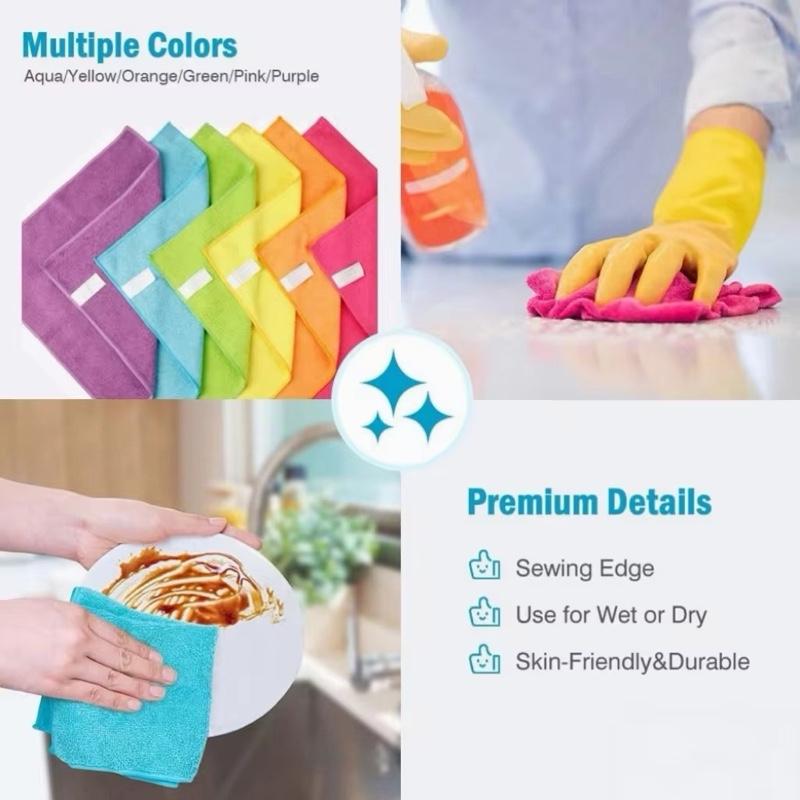 Microfiber Reusable 300gsm Square Towels Knitted Cloth Rags for Kitchen Bath Wall Glass Car Cleaning Packaged in Bag
