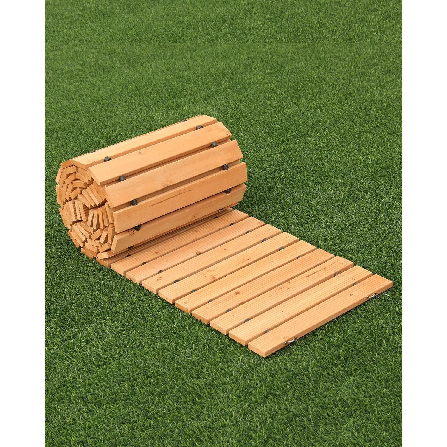 【SummerFinds】VEVOR Wooden Garden Pathway,  , 12 ft L x 17 in W, Non-Slip Straight Garden Walkway, Roll Out Cedar Outdoor Walkway Path with Wire Rope Connection, Decorative Garden Paver for Backyard Wedding Party