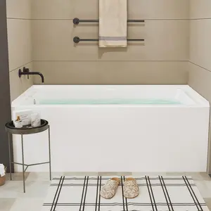 Garvee Alcove Soaking Tub 60"x 32", Rectangular Bathtub with Integral Apron Front, Features Left-Side Drain and Brushed Nickel Drain System in Glossy White