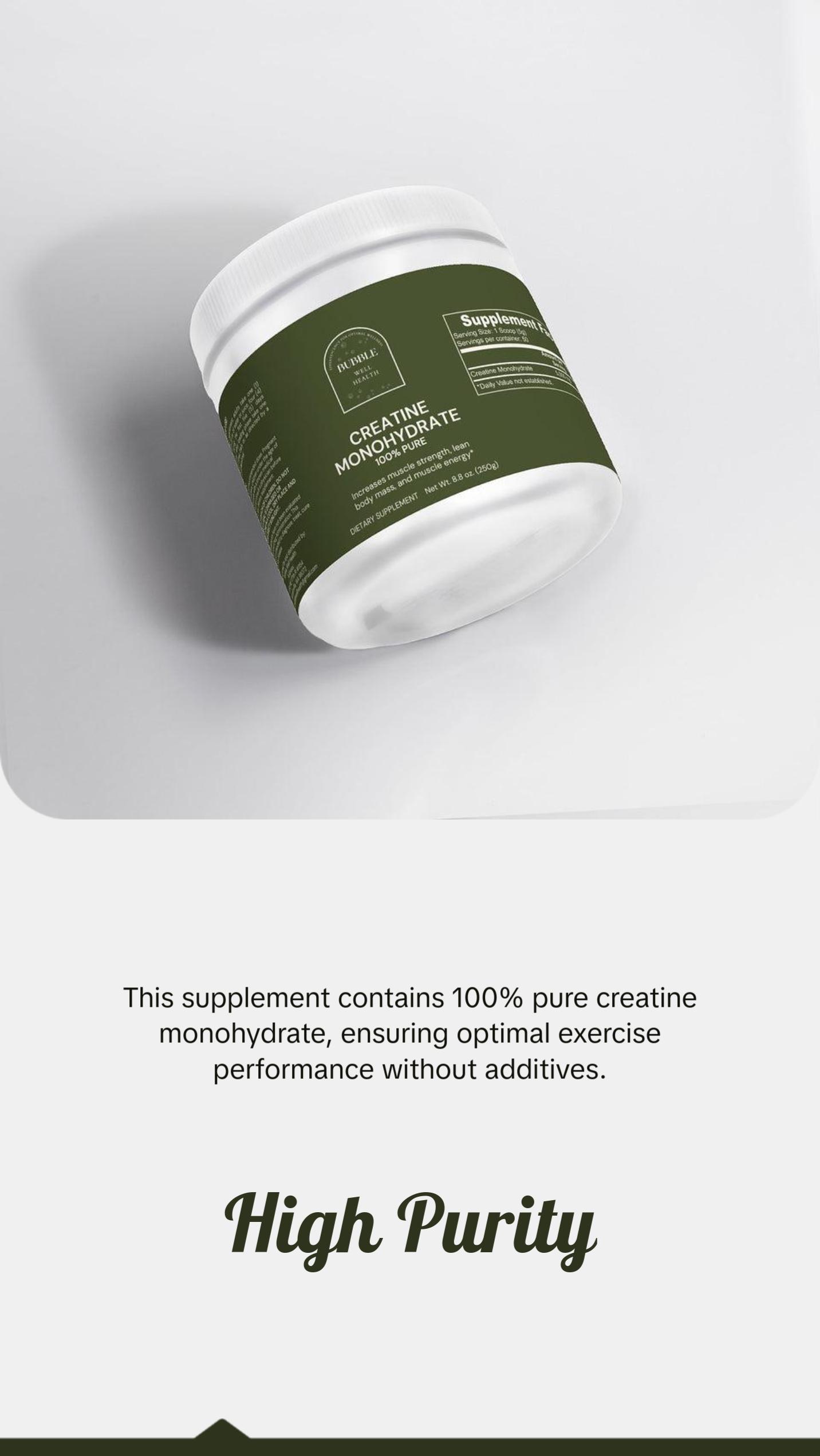 100% Pure Creatine Monohydrate Supplement for Optimal Exercise Performance and Muscle Protein Synthesis - Unflavored, 0.55lb (250g)