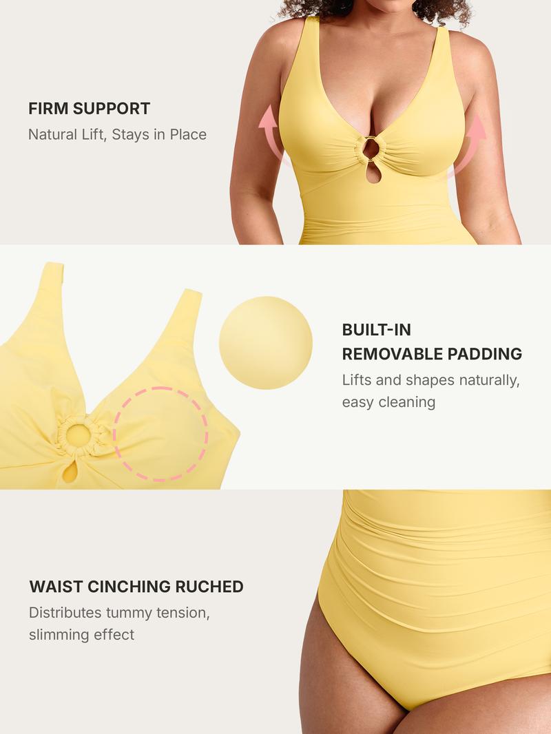 FeelinGirl One Piece Swimsuit Womenwear Plus Size Plain Color High Cut with Removable Pads Summer New Arrivals