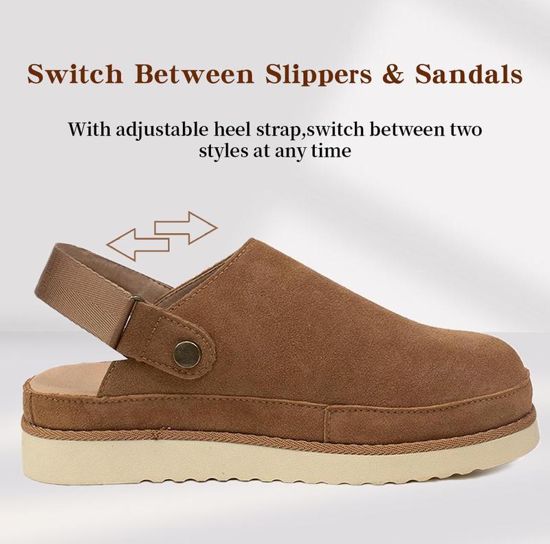 EVELLYHOOTD Women's Fashion 2-in-1 Suede Clogs with  Backstrap Non-slip  TPR Sole Adjustable Strap Casual  Comfort Footbed Slippers Mules Walking Shoes Gym Shoes for Daily Wear