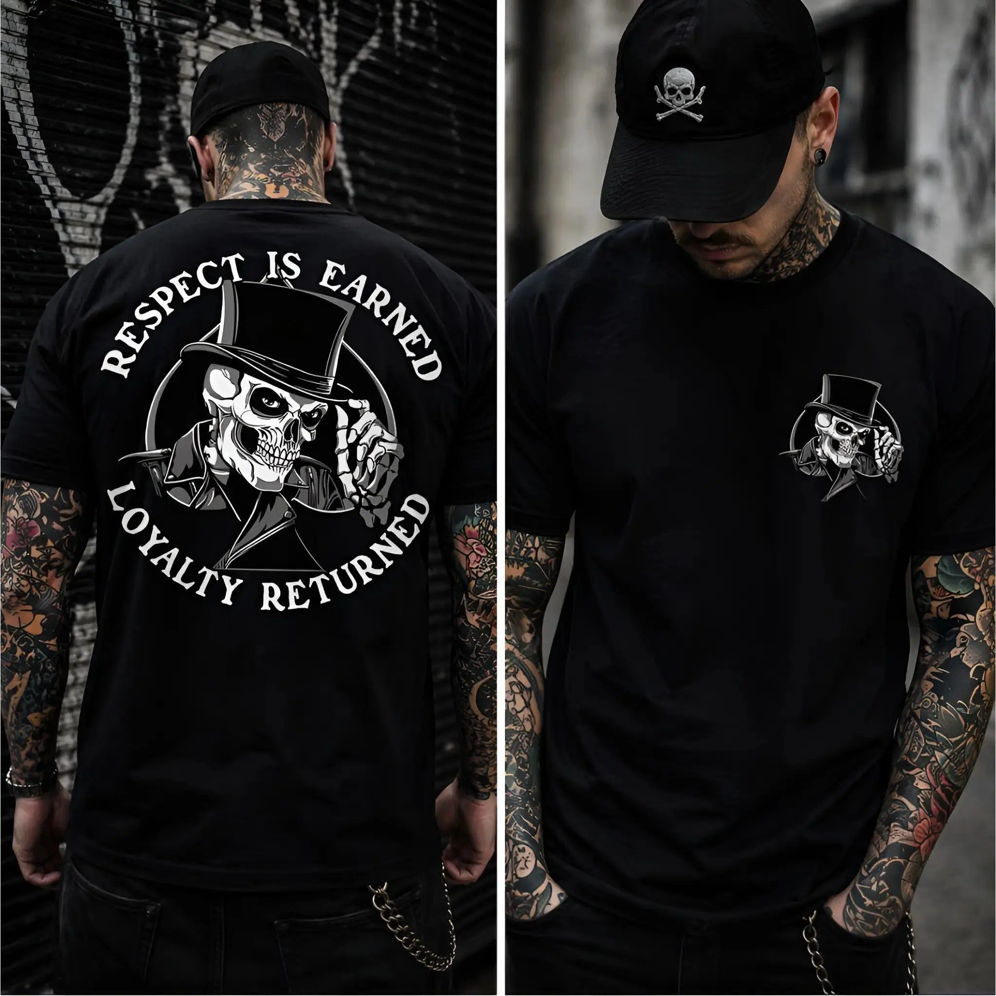 RESPECT IS EARNED LOYALTY RETURNED Skull Tee | Biker Motorcycle Graphic T-Shirt | 100% Cotton Casual Streetwear
