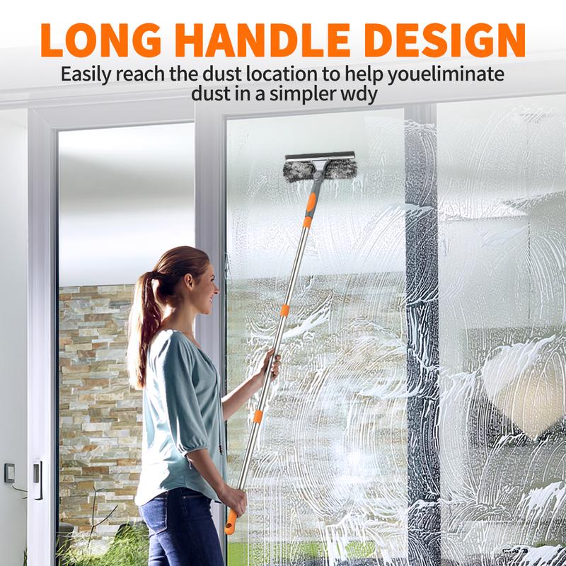 3 in 1 Window Cleaning Scraper With Extension Pole,  New Squeegee for Shower Glass, 3 in 1 Spray Function for Glass Doors for Windows Glass, Mirrors Scraper, Brush. All-Purpose Window Cleaner Tool