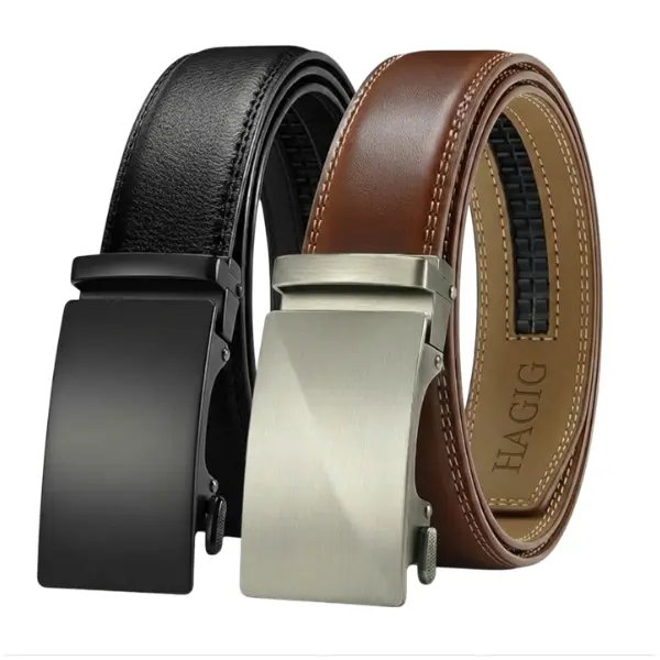 HAGIG Men's Leather Ratchet Belt  2 Pack - Customizable Fit, Effortless Style