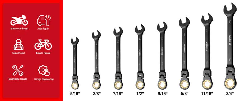 #JumpstartSale WORKPRO 8-piece Flex-Head Ratcheting Combination Wrench Set, 72-Teeth, Cr-V Constructed, Mirror Polished Chrome Plated with Roll Up Pouch