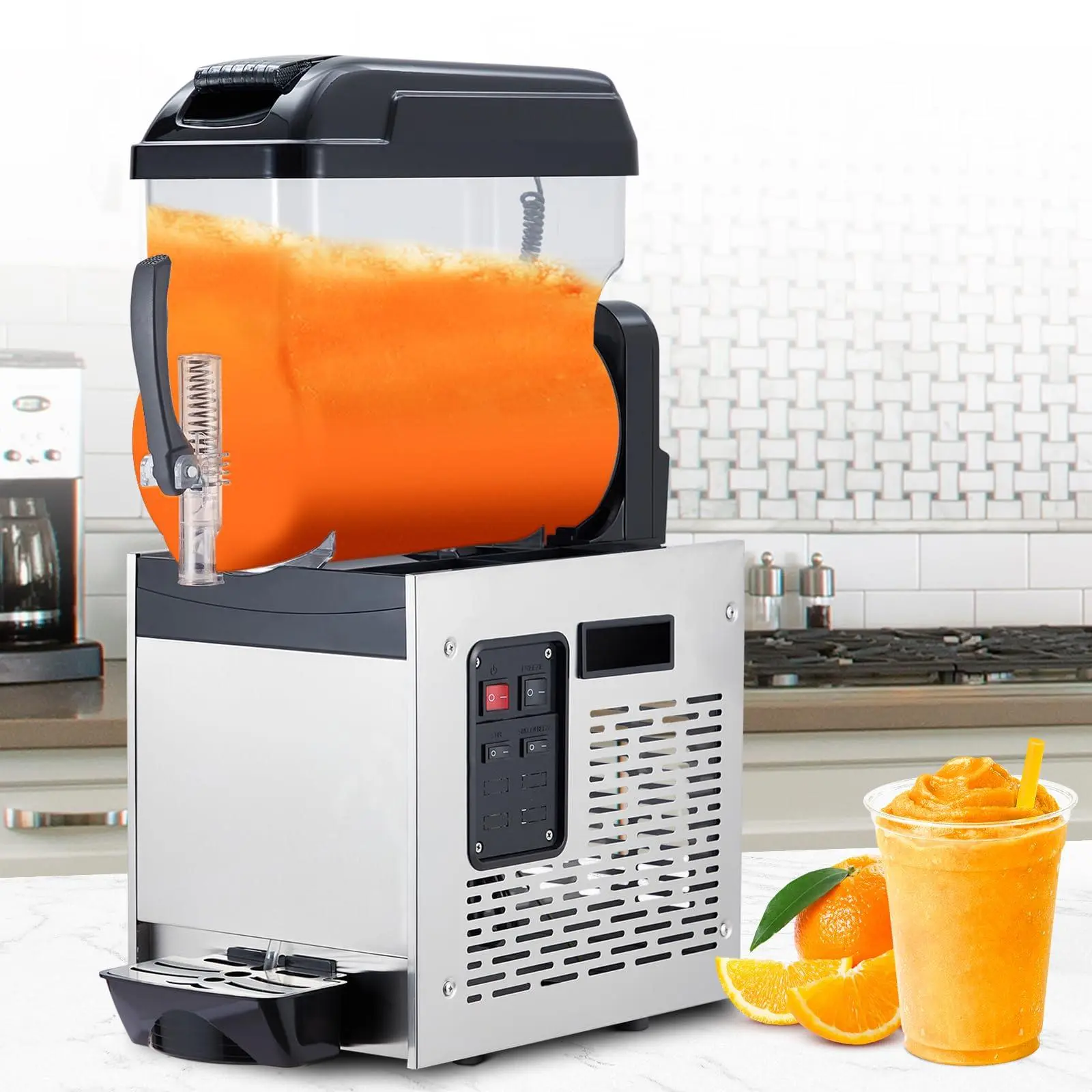 Black Commercial Slushy Machine - 12L Single Stainless Steel Tank, 500W All-Copper Coil Compressor, 23.23x15.16x36.02in Digital Screen Maker for Bar Smoothies, Frozen Coffee, Fruit Drinks (Restaurant Use)