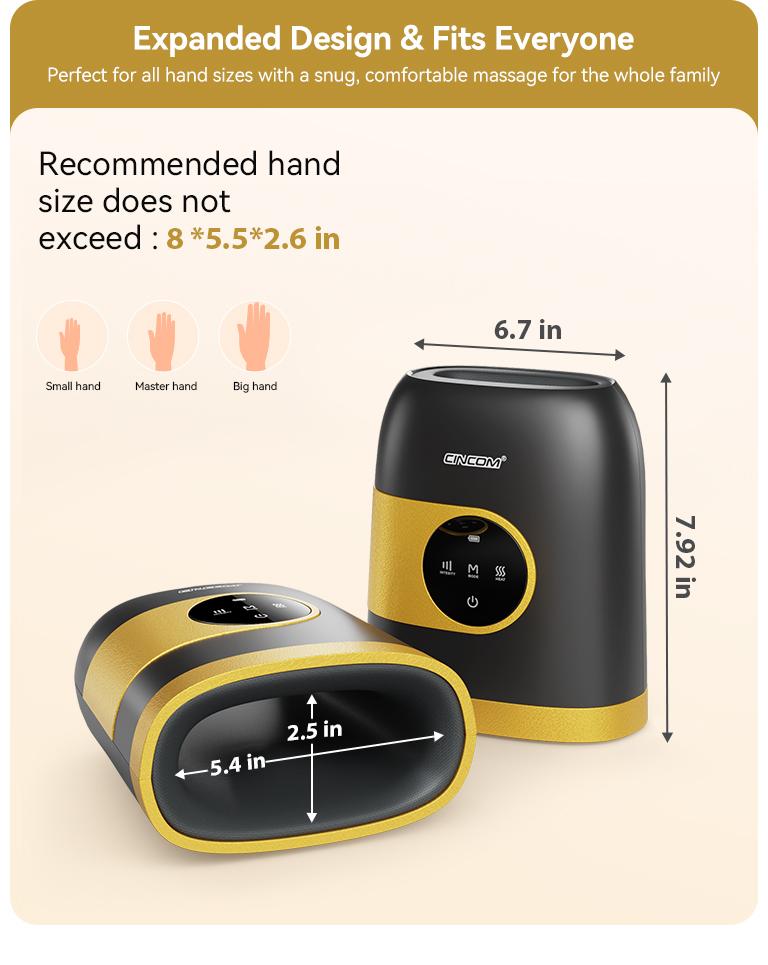 Big Promotion CINCOM Brand New Hand Massager, Cordless Finger Massager with Heat and Vibration, Adjustable Intensity and Temperature, with Clear Visible LED Screen, Rechargeable, Comfort, Great as a Gift for Friends or Family, Comfort
