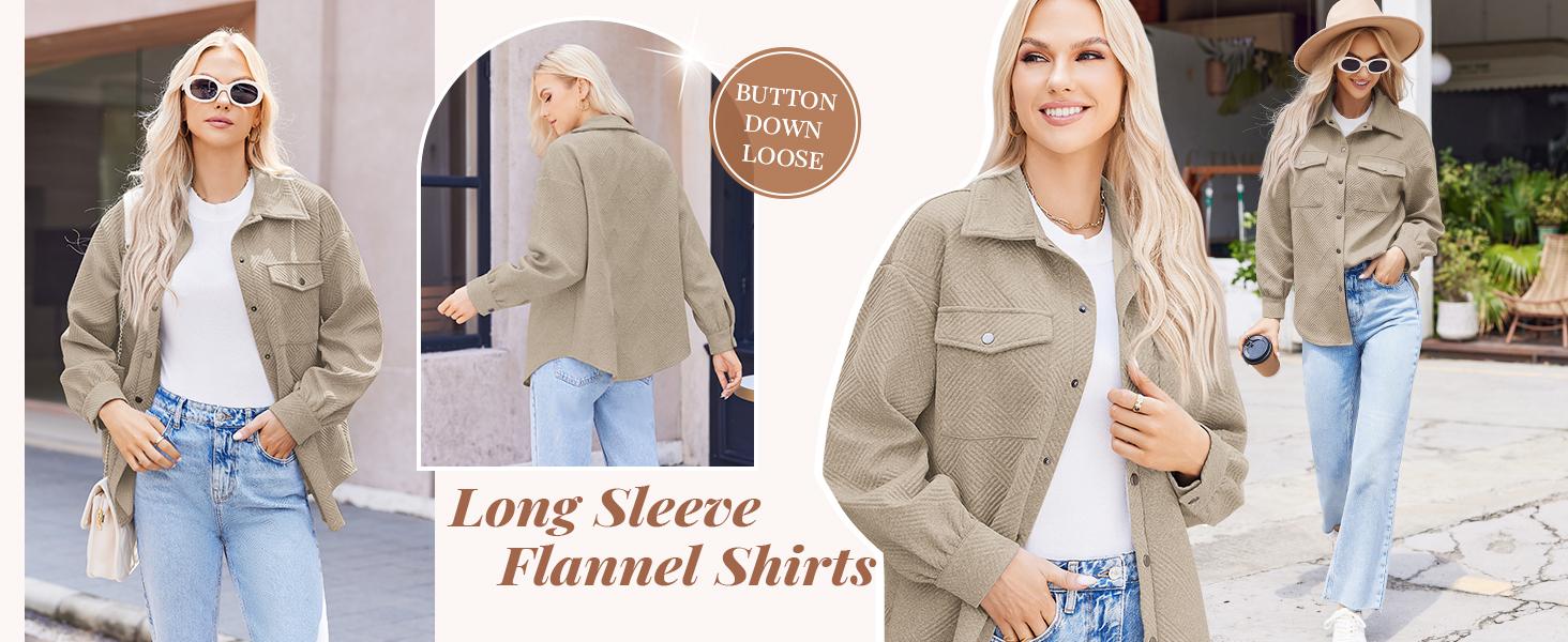 Live Women's Flannel Shacket Jacket with Pockets Casual Fall Coat Long Sleeve Button Down Collared Winter Clothes Fit Chic Outfits Thin